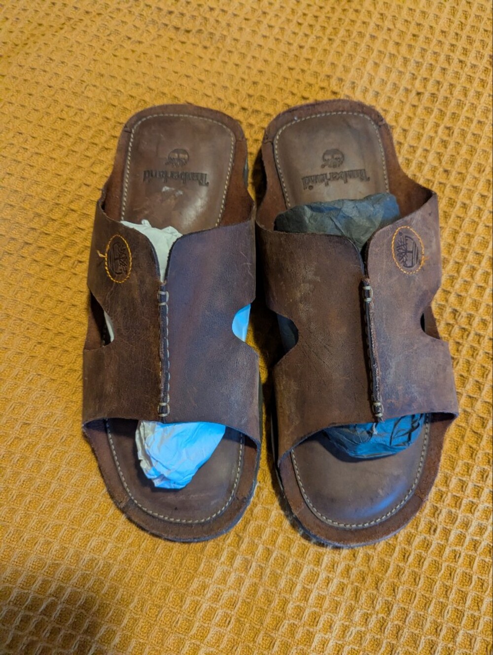 Timberland Men's Dark Brown Leather Slide Sandals, 9